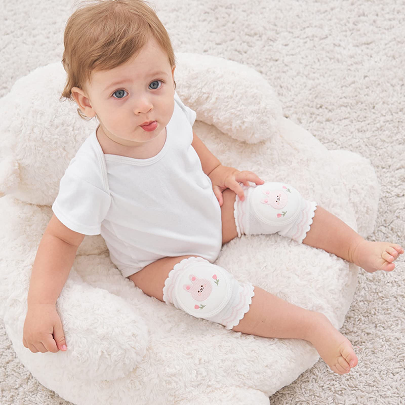 SONARIN Genouillères pour Bébé,2 Paires Genouillères Rampants Bébé Antidérapantes Élastiques Protege Genoux Genouillères Tout-Petits Respirantes pour Bébé Garçon Fille 0-36 Mois