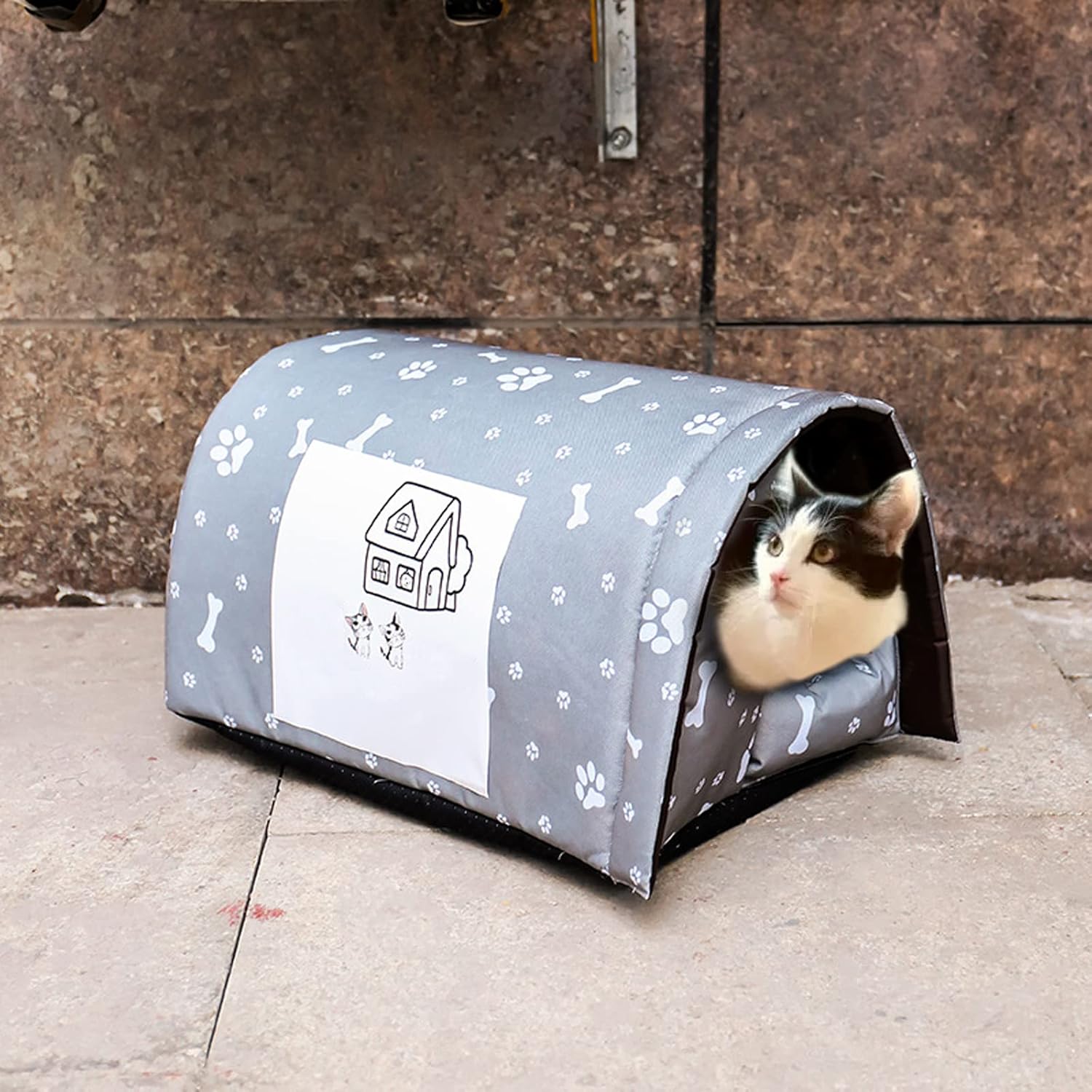 review Outdoor Feral Cat House for Winter, Weatherproof Waterproof Rainproof Foldable Cotton Filled Thicken Stray Feral Cats Dogs Tent Shelter Home Keep Warm for Outdoor Indoor Garden (Light Grey)