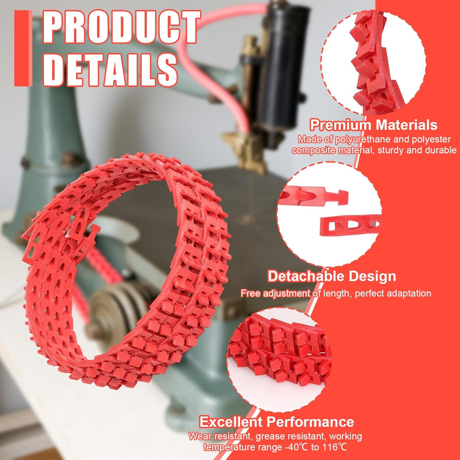 10FT Adjustable V Belt 5/8", Type B 10 Feet Power Twist V - Belt, Link Belt 5/8 Inch for Latches and Woodworking Tool (Red)