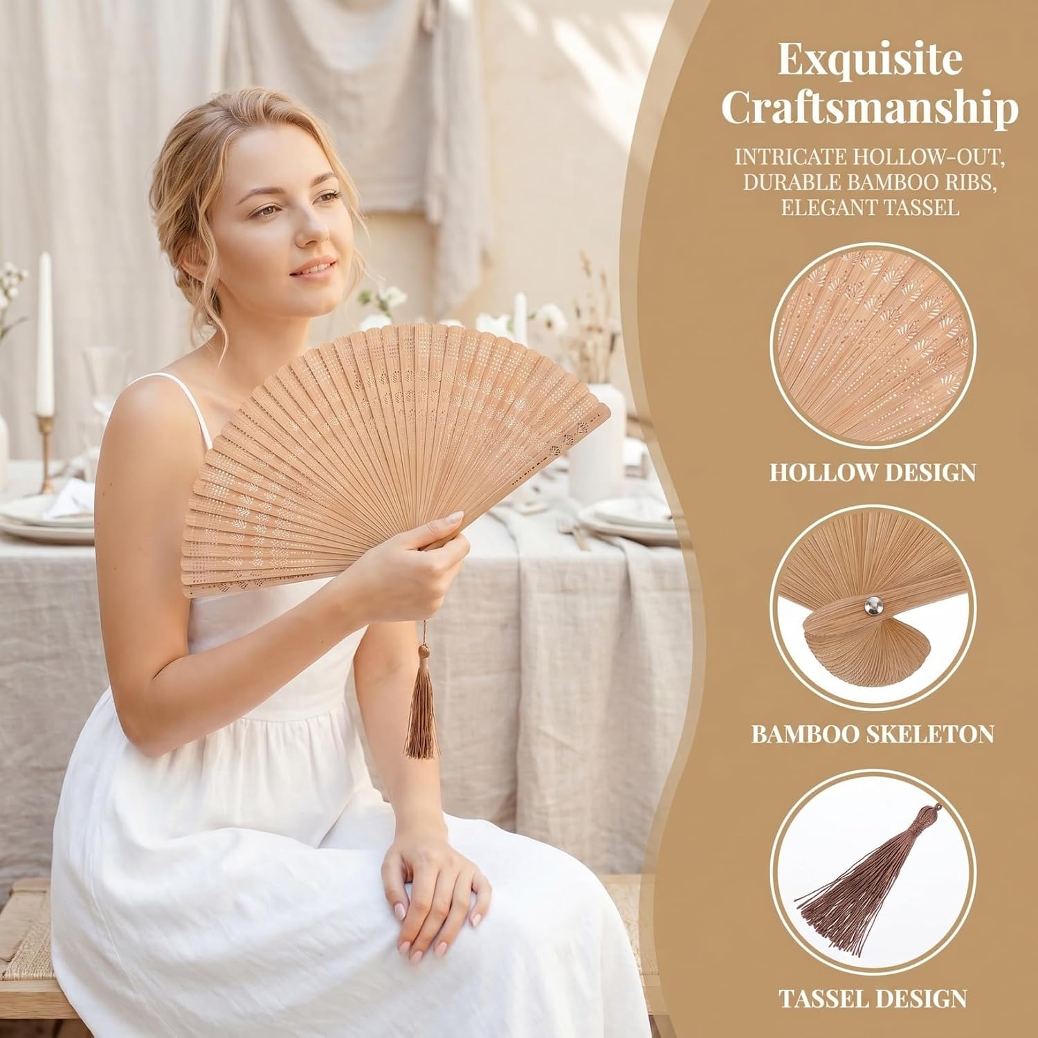 Folding Hand Fan for Women: Bamboo Frame Folding Fan Japanese Vintage Bamboo Silk Elegant for Summer Dance Music Festival Wedding Church Home Decoration, 12. 5 Inch