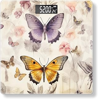 Highly Accurate Smart Digital Body Weight,Rounded Corner Design,Measures Weight up to 400bs,Monarch Butterfly Insect colorful