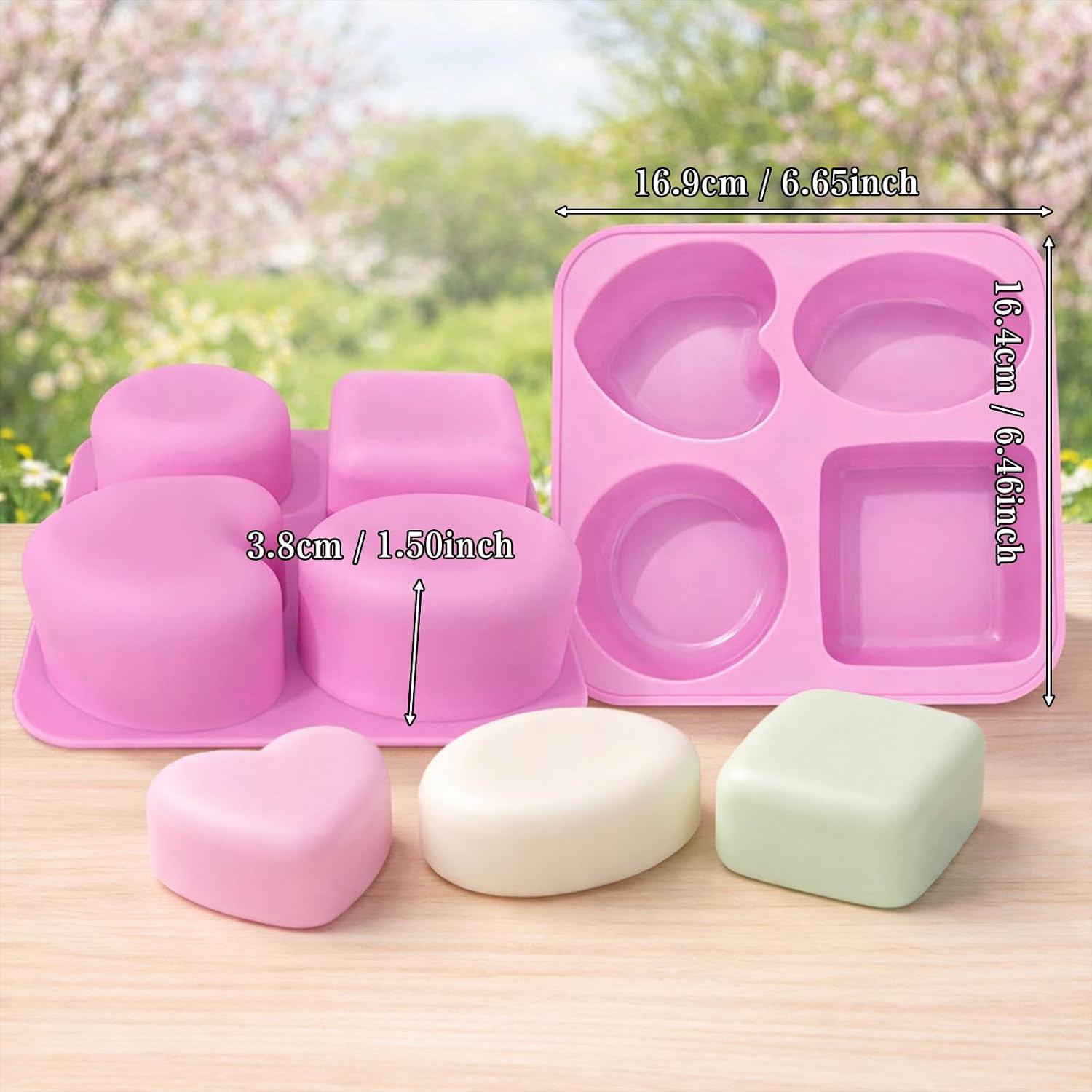 2Pack Multi-Shape Silicone Mold Heart Silicone Soap Mold Round Handmade Soap Making Mold Square Silicone Molds Oval Soap Mold for Soap Candle Lotion Bath Bombs Resin Cake Chocolate Candy Mousse Baking
