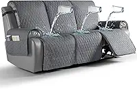 TAOCOCO Capa de sofá reclinável 100% impermeável, antiderrapante, para sofá reclinável de 3 lugares, com alças elásticas nas pernas, lavável e aceita animais de estimação (cinza, 3 lugares)