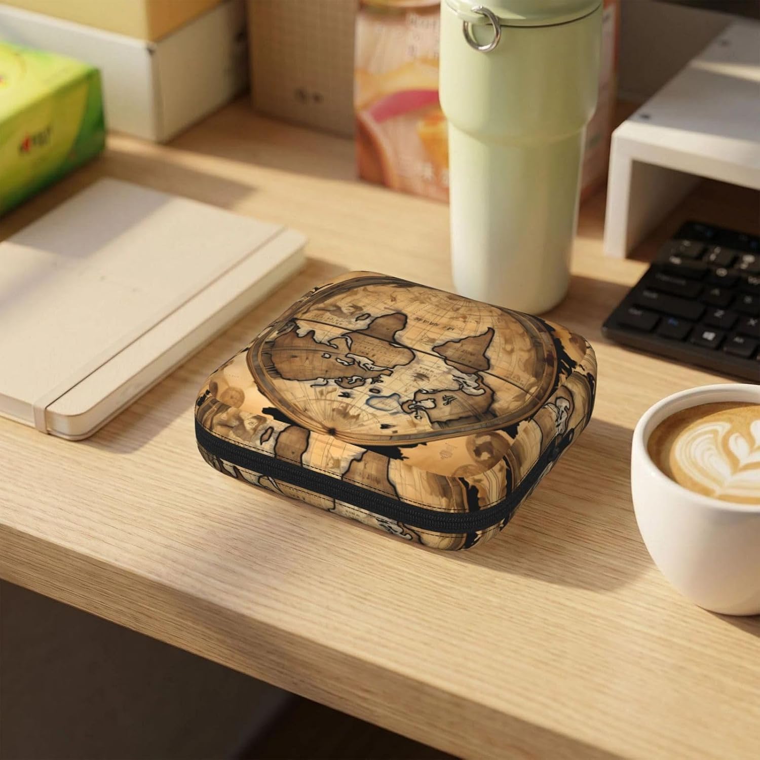 Ancient Map World Globe Print Women Period Bag Sanitary Pouch Portable Pad Pouch Tampon Holder Small Zipper Pouch Storage Bag