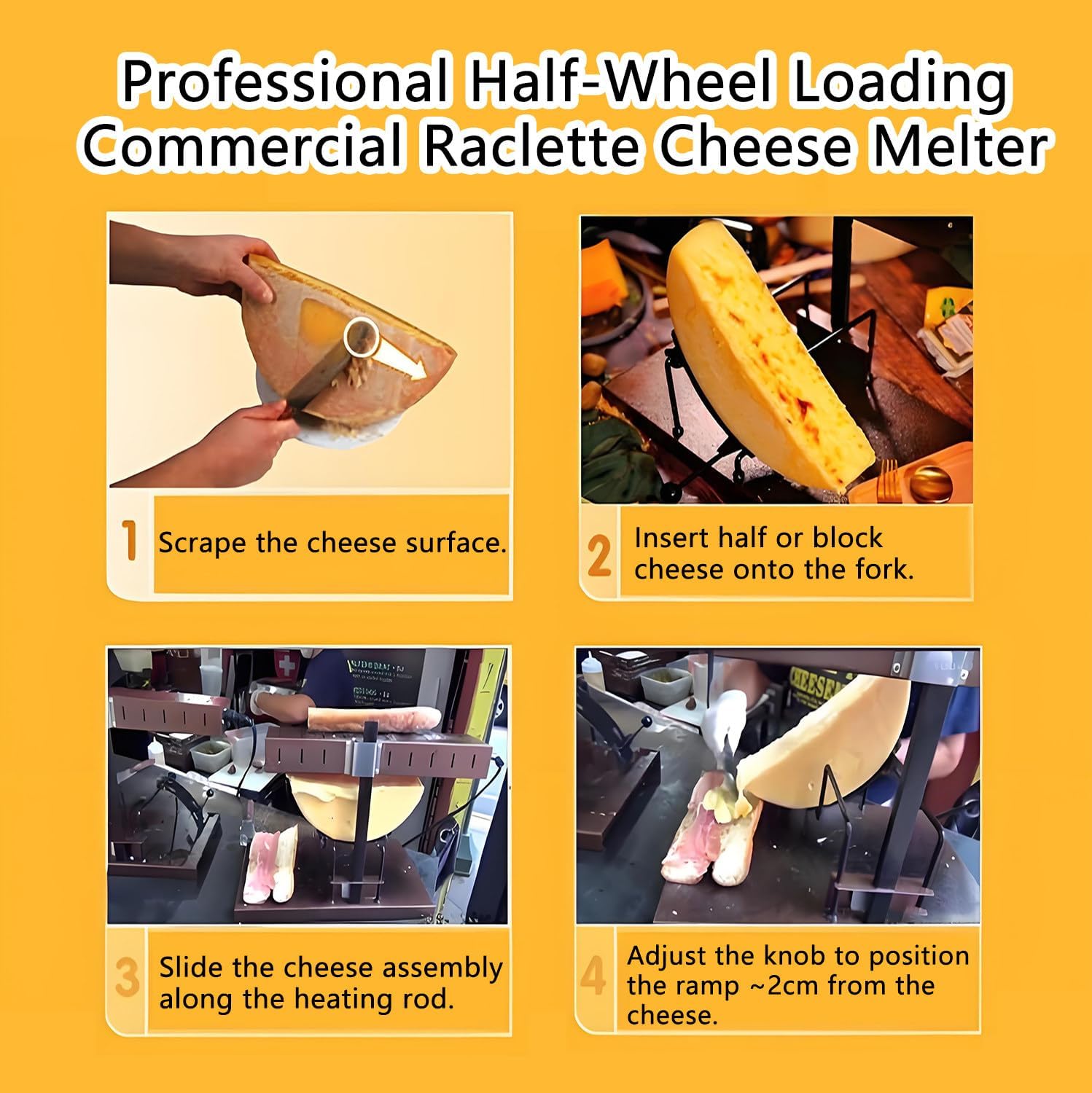 Commercial Electric Raclette Cheese Melter, Traditional Cheese Machine, 650W Cheese Grill, Half Cheese Wheel Maker Angle Adjustable Rapid Heating