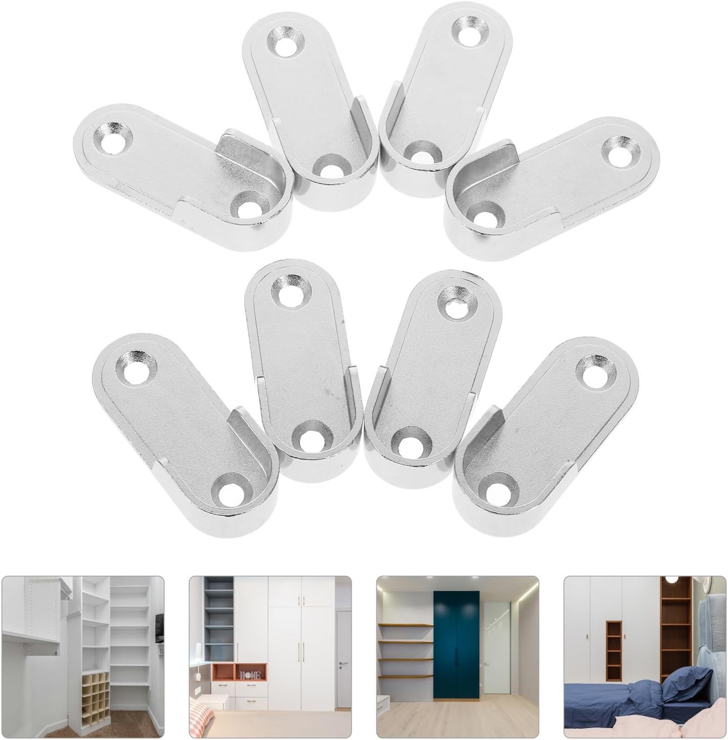 VICASKY 8pcs Stainless Steel Flange Rod Brackets for 15mm Closet Rods with Screws Sturdy Loadbearing and Easy Installation Silver Finish