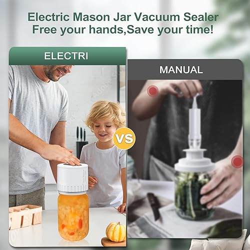 Miniatura 5 de Kit eléctrico de sellado al vacío para tarros de boca ancha y boca regular, sellador al vacío de tarros Mason para conservar alimentos, ahorrador de