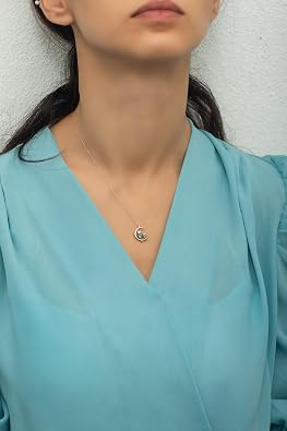 NEREZE 925 Sterling Silver Mystic Topaz Stone Cat Necklace on the Moon