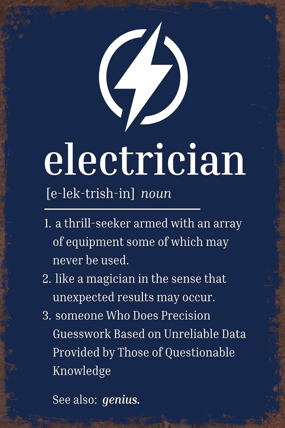 Vintage Metal Sign Electrician Definition Poster Retro Tin Signs Funny Aluminum Sign For Man Cave, Garage, Living Roome, Cafe And Pub Decoration 8 X 12 Inch