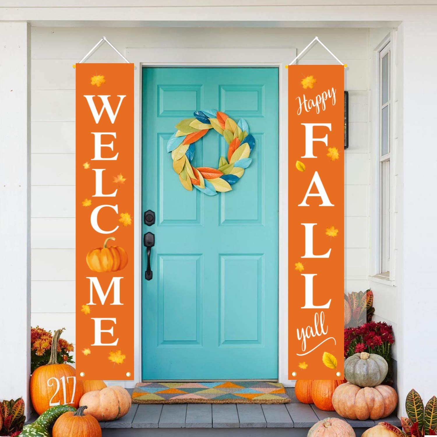 cxwind Fall Decorations - Welcome Happy Fall Yall Large Hanging Flags Signs Porch Banners - Autumn Decor for Home Door Birthday Party Yard Outdoor