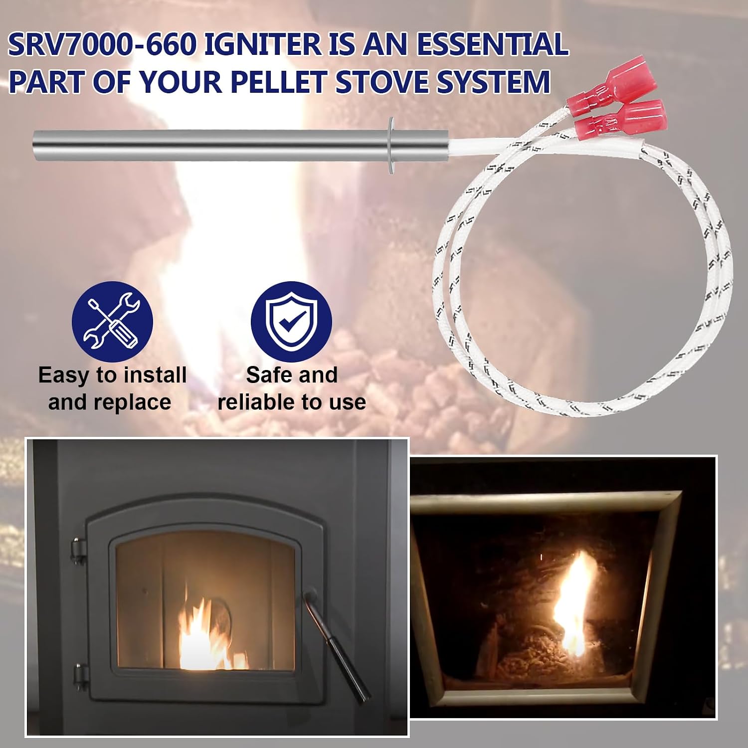 Hiorucet SRV7000-660 Igniter Replacement for PelPro Pellet Stove PP130, PP130-B, PP60, PP60-B, PP70, PPC90 Cast Iron, TSC90 Cast Iron(SRV7000-660)
