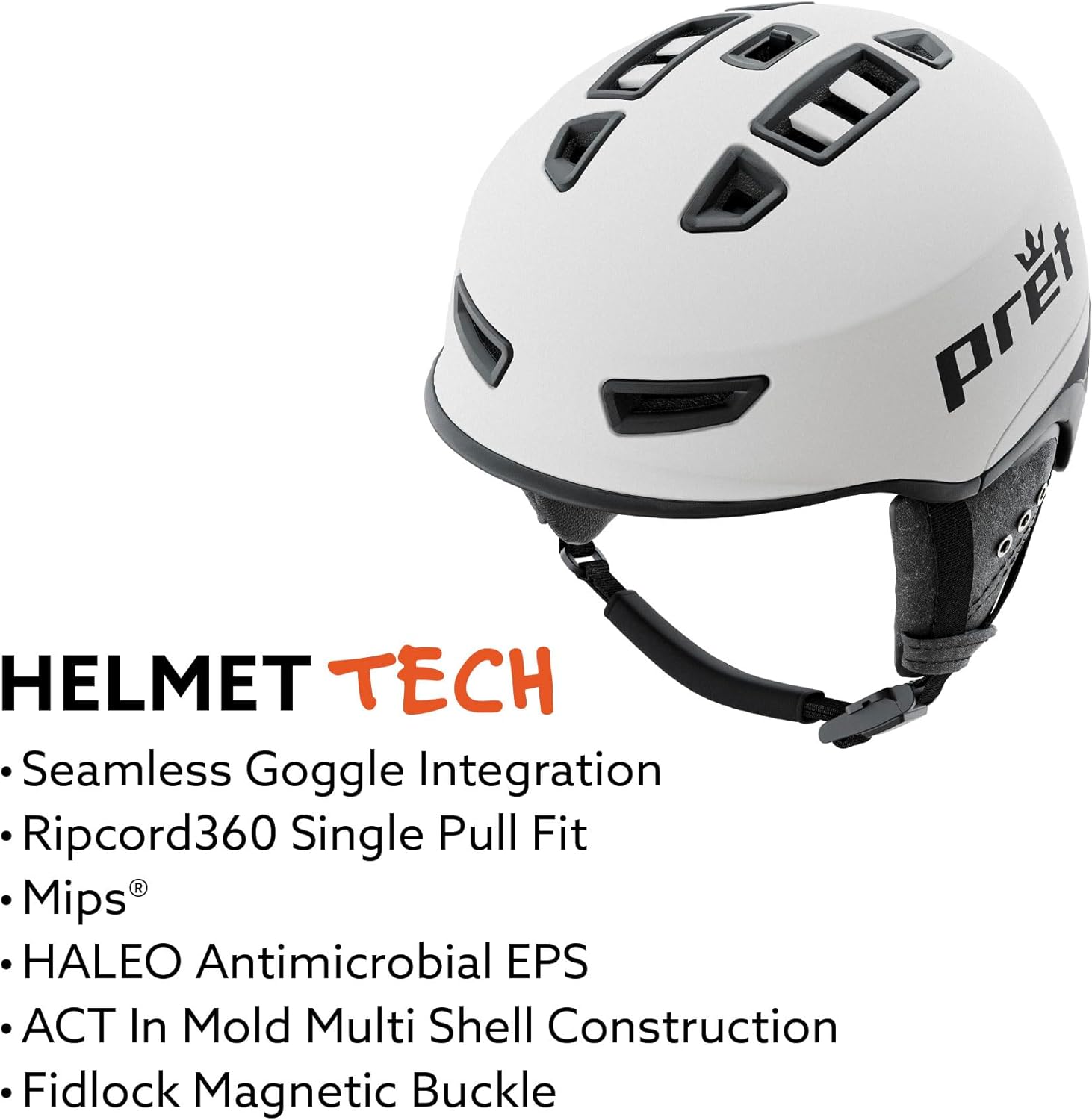 PRET Fury Ski & Snowboard Snow Helmet | Level C Ventilation | MIPS Impact Protection | Ripcord360 Fit & Fidlock Buckle