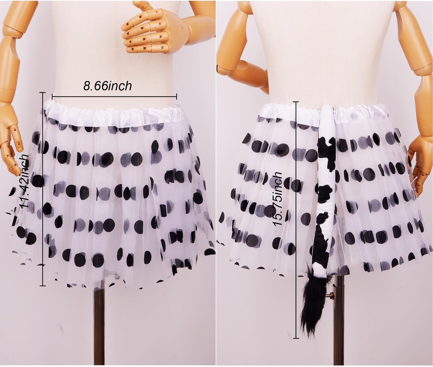 Cow Costume Adults Cow Headband and Tail, Tutu, Nose, Bowtie Animal Halloween Cosplay Clip-On Tail 2-Layer Spotted Tutu Skirt Farm Animal Outfit - Image 5