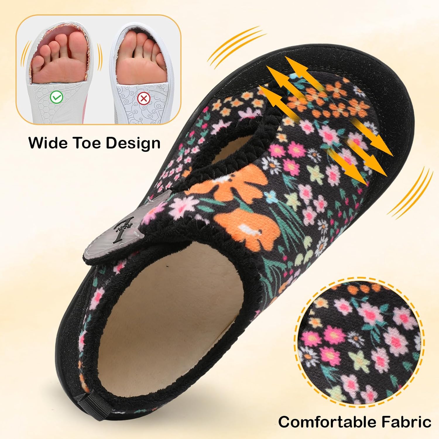 L-RUN Womens Slippers Wide Toe Box Barefoot Diabetic Shoes Women Ladies Winter House Shoes for Indoor and Outdoor - Image 3