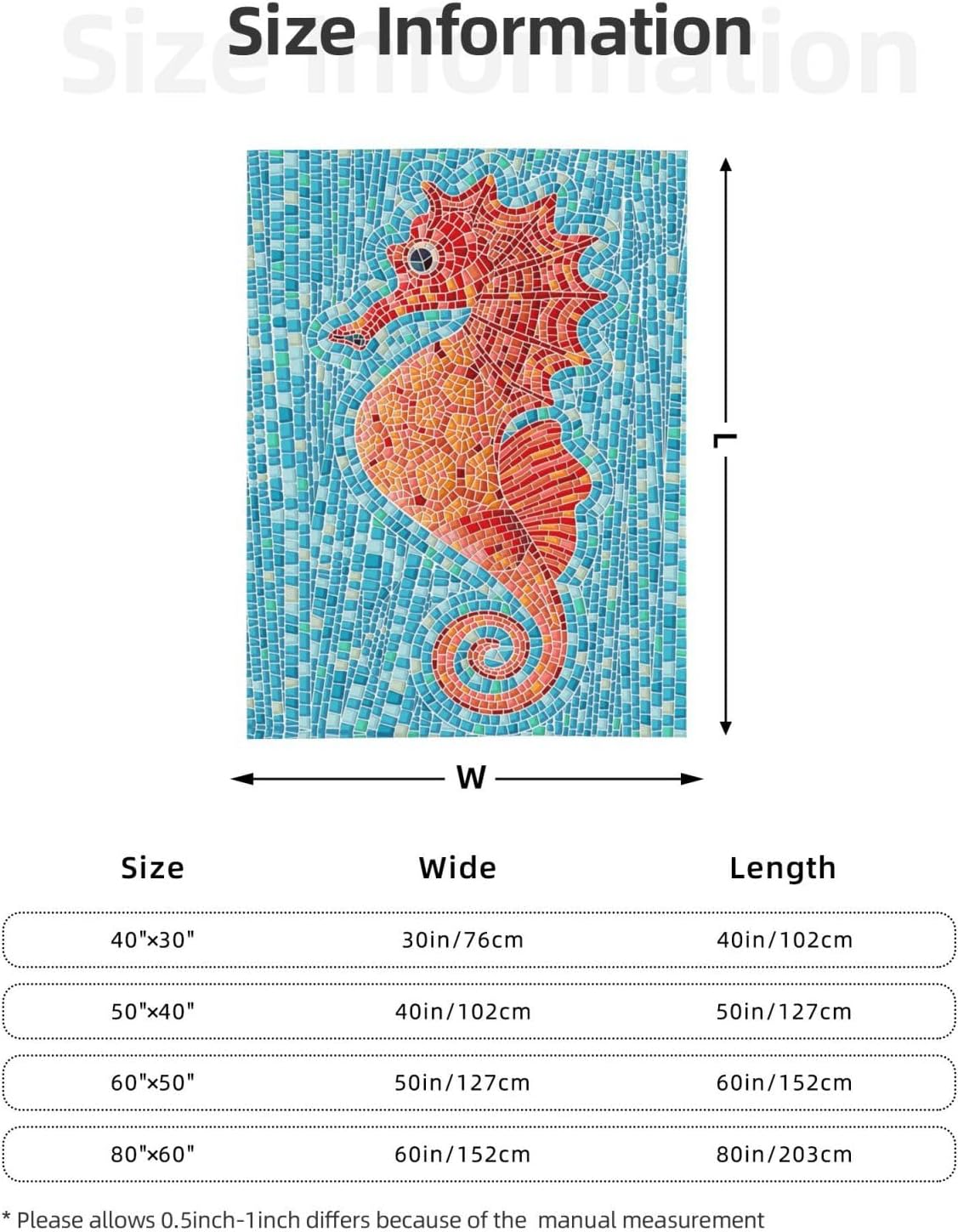 Seahorse Baby Blanket Ultra Soft Sea Horse Ocean Theme Throw Blanket All Season Warm Light Weight Cozy Plush Blankets for Home Bedroom Sofa Chair Travel, 40"X30" - Image 2