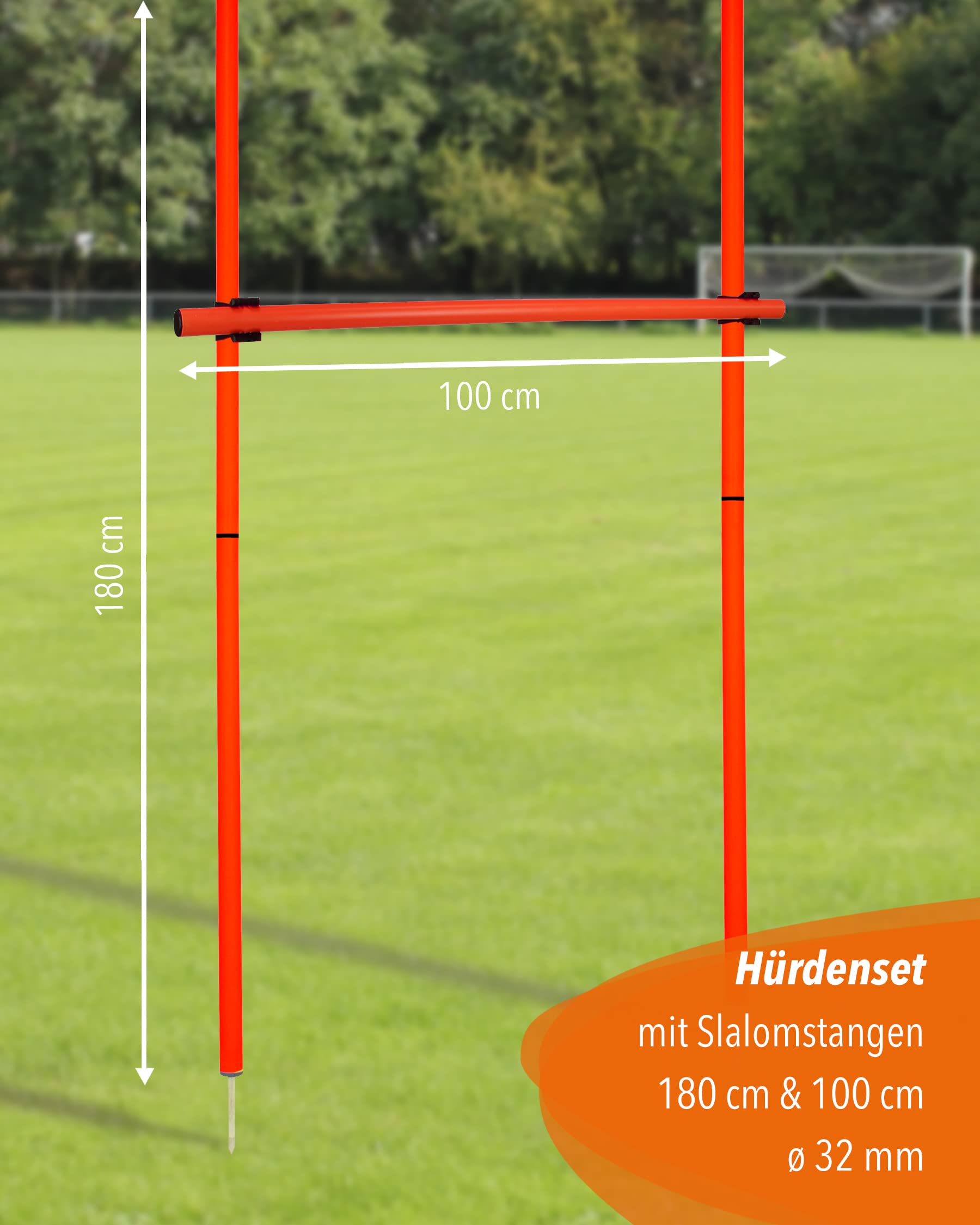 Hürdenset mit Slalomstangen 180 cm, ø 32 mm – Sprunghürde – Agility-Hürde für Fußball, Leichtathletik & Hundesport