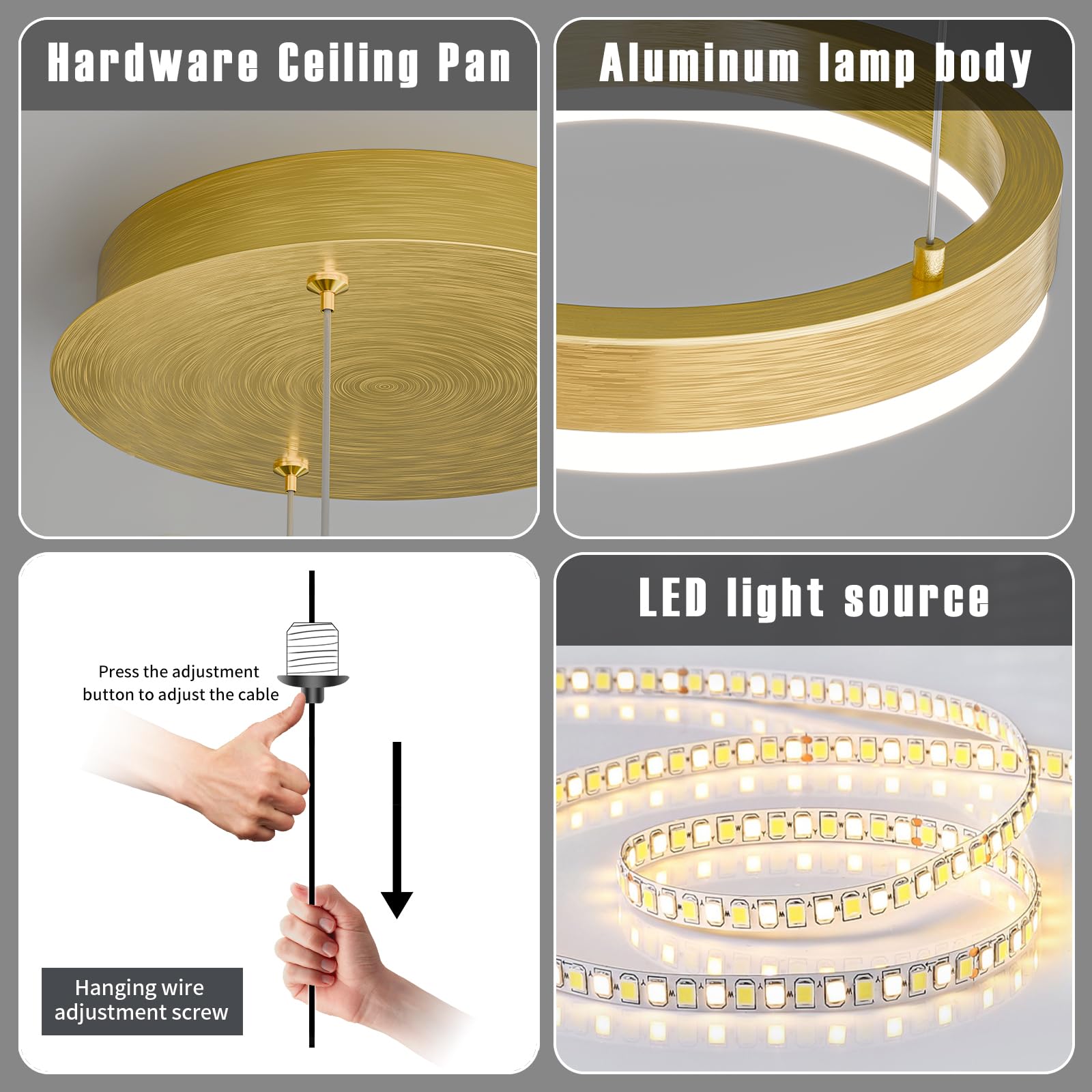 Mikeru 60cm Round Gold Pendant Light - Image 3