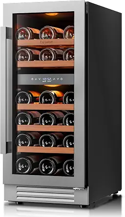 Ca'Lefort 15 Inch Wine Fridge, 28 Bottle Dual Zone Wine Cooler | 40-65°F Touch Control, Dual-Pane Glass Door, Adjustable Shelves, 3 Color LED, Built-In or Under Counter for Home Bar Kitchen