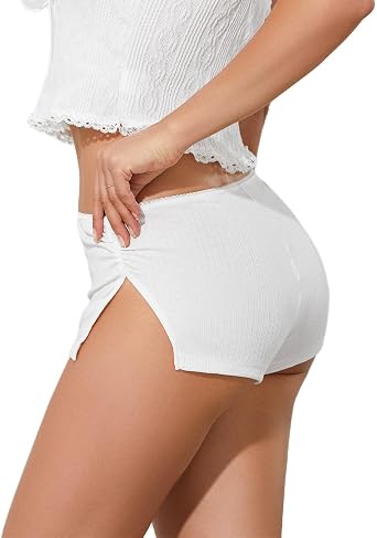 إمرأة مايكرو شورت Y2k مثير الغنائم شورت منخفض الخصر الجانب الشق لطيف سبليت شورت Pj ملابس النوم