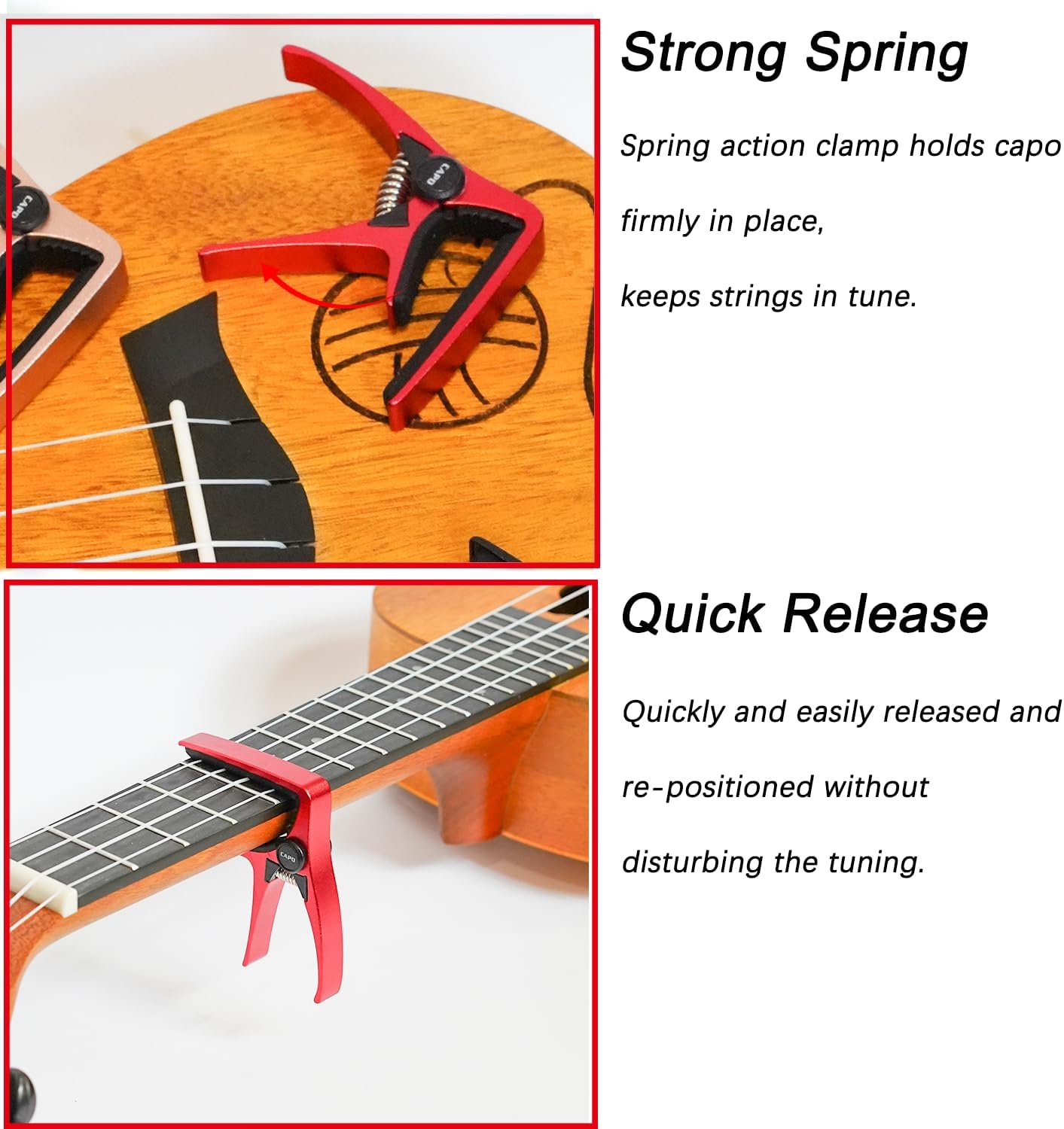 Ukulele Capo for 4 String Guitar and Mandolin, Mini Size Professional Ukulele Capo Red