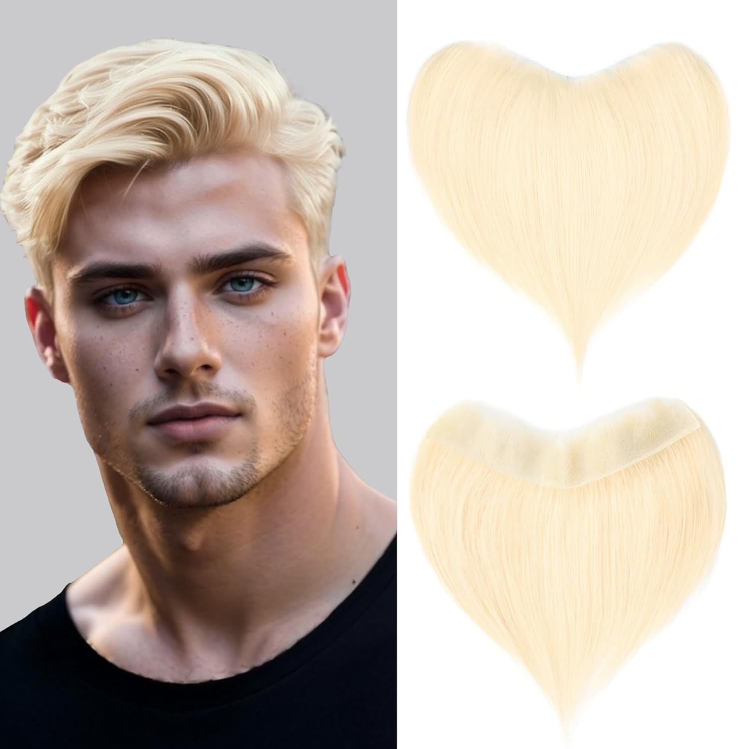 Frontal Hairpiece for Men Natural Black Hair Extension Hairline Loss Straight Tape in Human Hair Toppers Replacement Toupee (0.78"x6.3", 6", Natural Black)