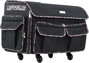 Everything Mary XXL Rolling Sewing Machine Case – Black Floral Wheeled Craft Bag