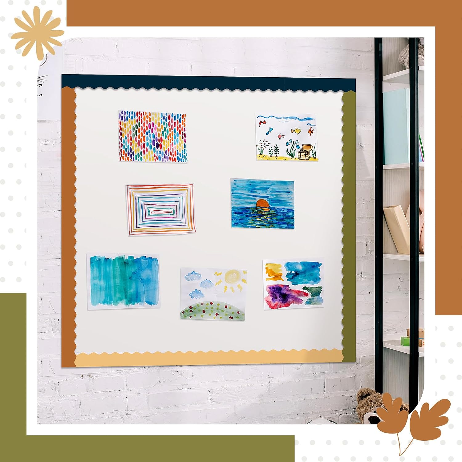 TaoBary 6 Rolls 196.8 ft Spring Classroom Bulletin Board Borders 2.25 Inches Scalloped Trim Bulletin Board Decorations for School Whiteboard Chalkboard Wall Valentine(Travel Color,196.8 ft)
