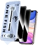 OneFish Screen Protector Privacy for IPhone 17e/16e/13/13PRO/14, Anti Spy Private Tempered Glass, Edge Protection, Dynamic Island Compatible with Installation Frame, 9H Hardness Scratch Resistant,2Pack