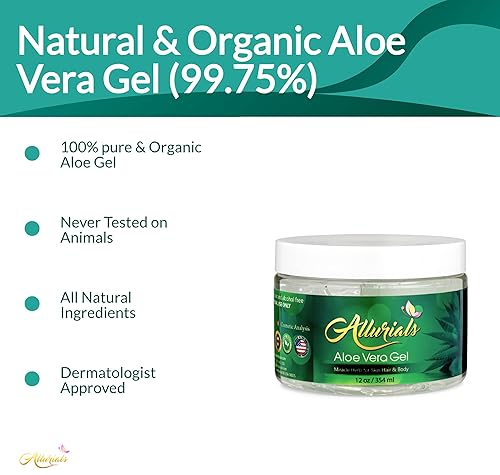 Miniatura 2 de Allurials - Gel de aloe vera totalmente natural probado clínicamente y aprobado por dermatólogos gel orgánico 100 puro hidrata y cura la piel y el