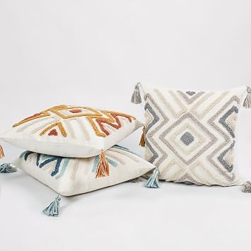 Boho Pillow Covers 18X18 Inch Boho Tufted Throw Pillow Covers Decorative Tassels Cushion Cover Farmhouse Pillow Case for Couch Sofa Bed Living Room Bedroom, Rust