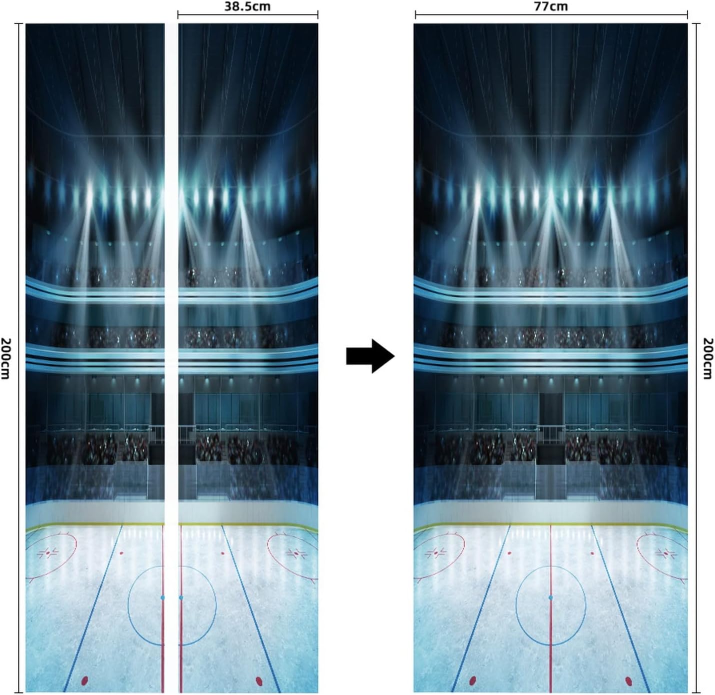 A.Monamour 3D Door Stickers for Interior Doors Hockey Stadium with Fans Crowd and An Empty Ice Rink Sport Arena Vinyl Removable Self Adhesive Door Poster Wallpaper Mural Decals for Bedroom 77 x 200 cm