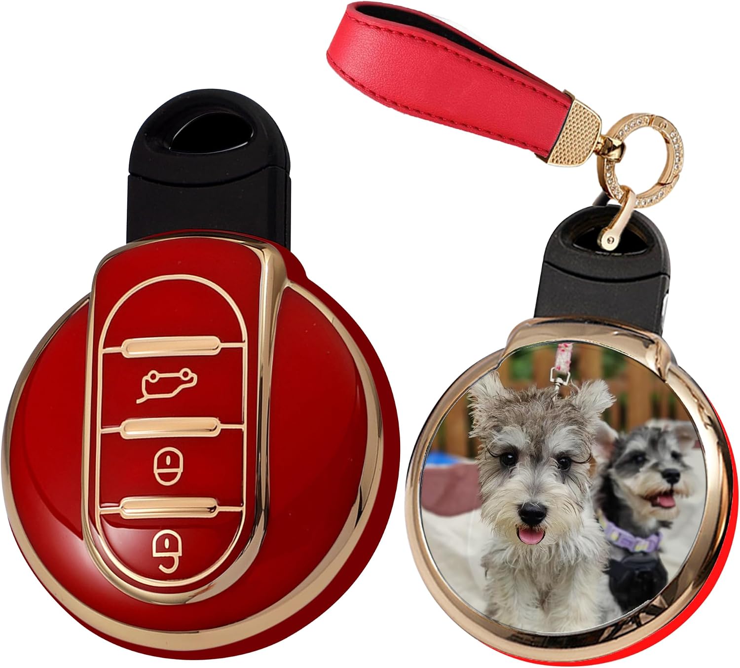 SANRILY Customized TPU 3 Button Key Fob Cover Fit for Mini Cooper Clubman Countryman S F54 F55 F56 F57 F60 Keyless with Bling Keychain Holder Men Women Personalized Gifts Red