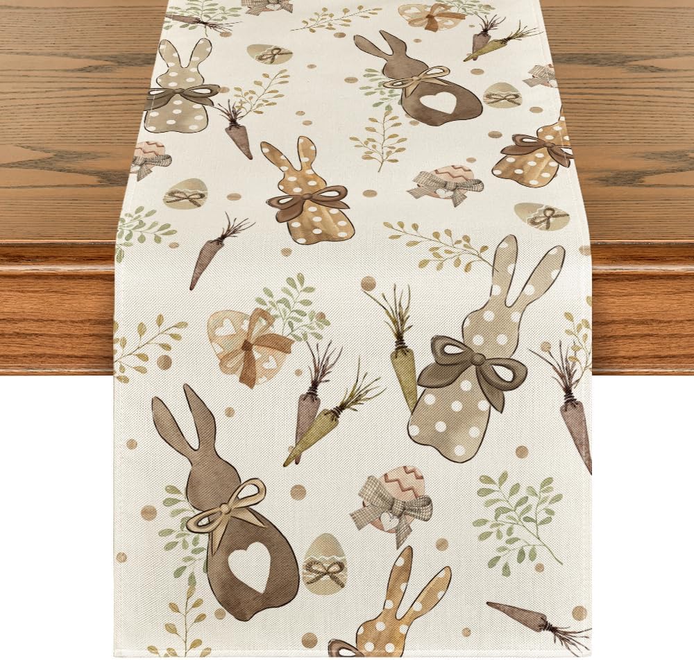 Honest review of Artoid Mode Bunny Rabbit Eucalyptus Eggs Carrots Easter Table Runner, Seasonal Spring Kitchen Dining Table Decoration for Home Party Decor 13x36 Inch
