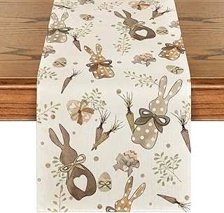 Artoid Mode Bunny Rabbit Eucalyptus Eggs Carrots Easter Table Runner, Seasonal Spring Kitchen Dining Table Decoration for Home Party Decor 13x72 Inch