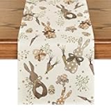 Artoid Mode Bunny Rabbit Eucalyptus Eggs Carrots Easter Table Runner, Seasonal Spring Kitchen Dining Table Decoration for Home Party Decor 13x72 Inch