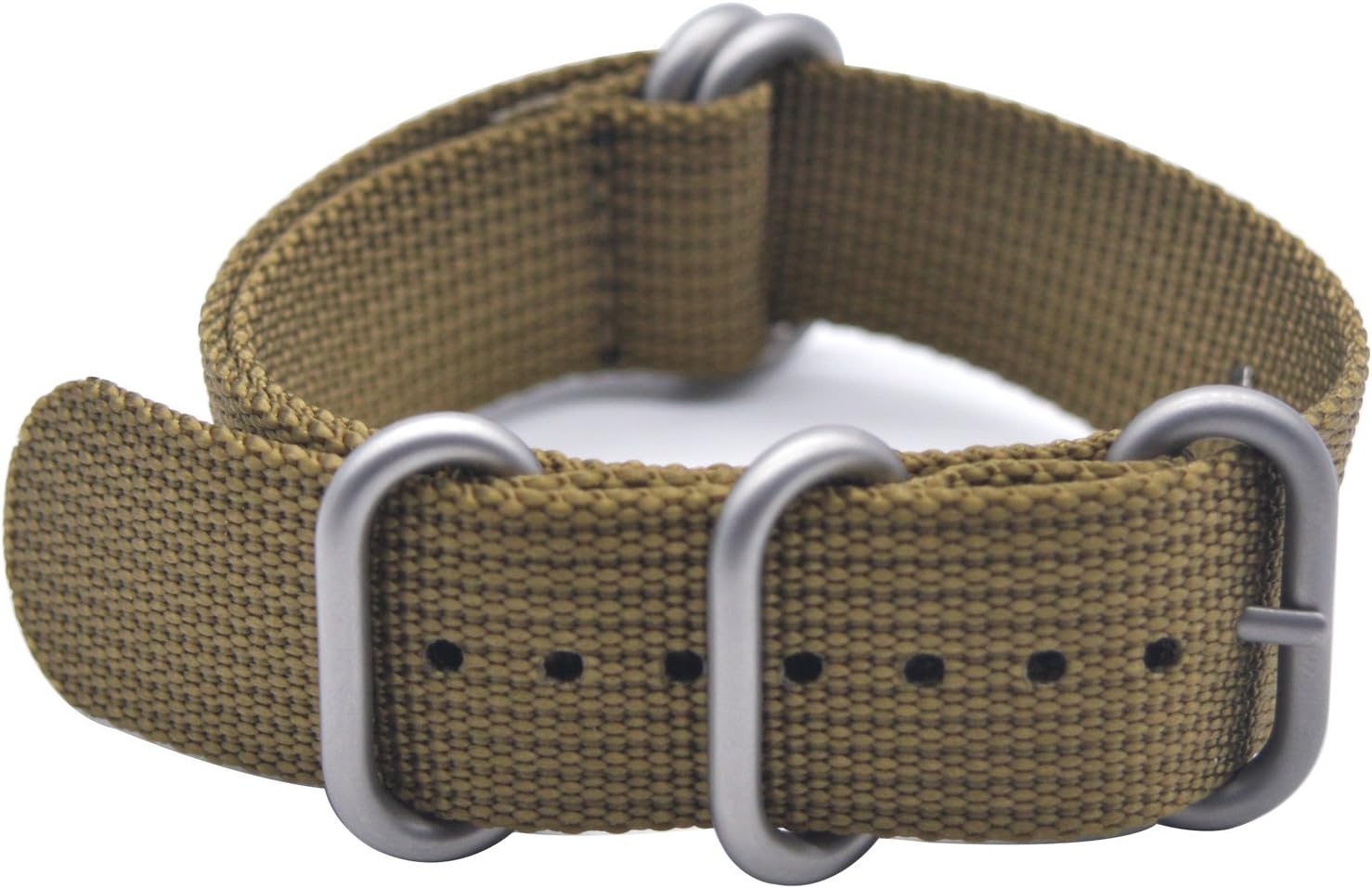 Watch Band with 1.5mm Thickness Quality Nylon Strap and Heavy Duty Brushed Buckle (Khaki, 20mm)