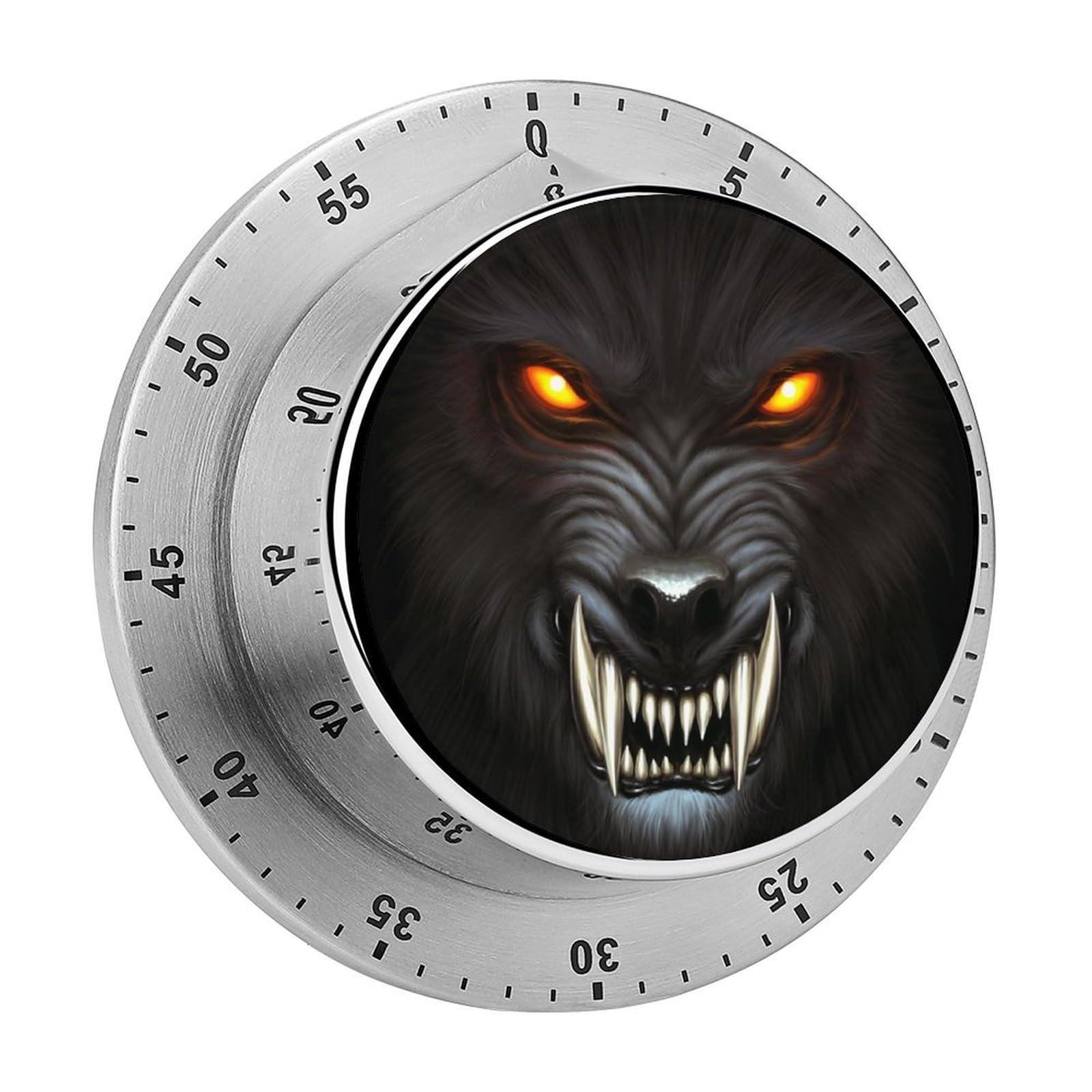 Angry Werewolf Face Wind Up Timer Mechanical Stainless Steel Timer Rotating Alarm for Cooking Learning Hair Color Processing