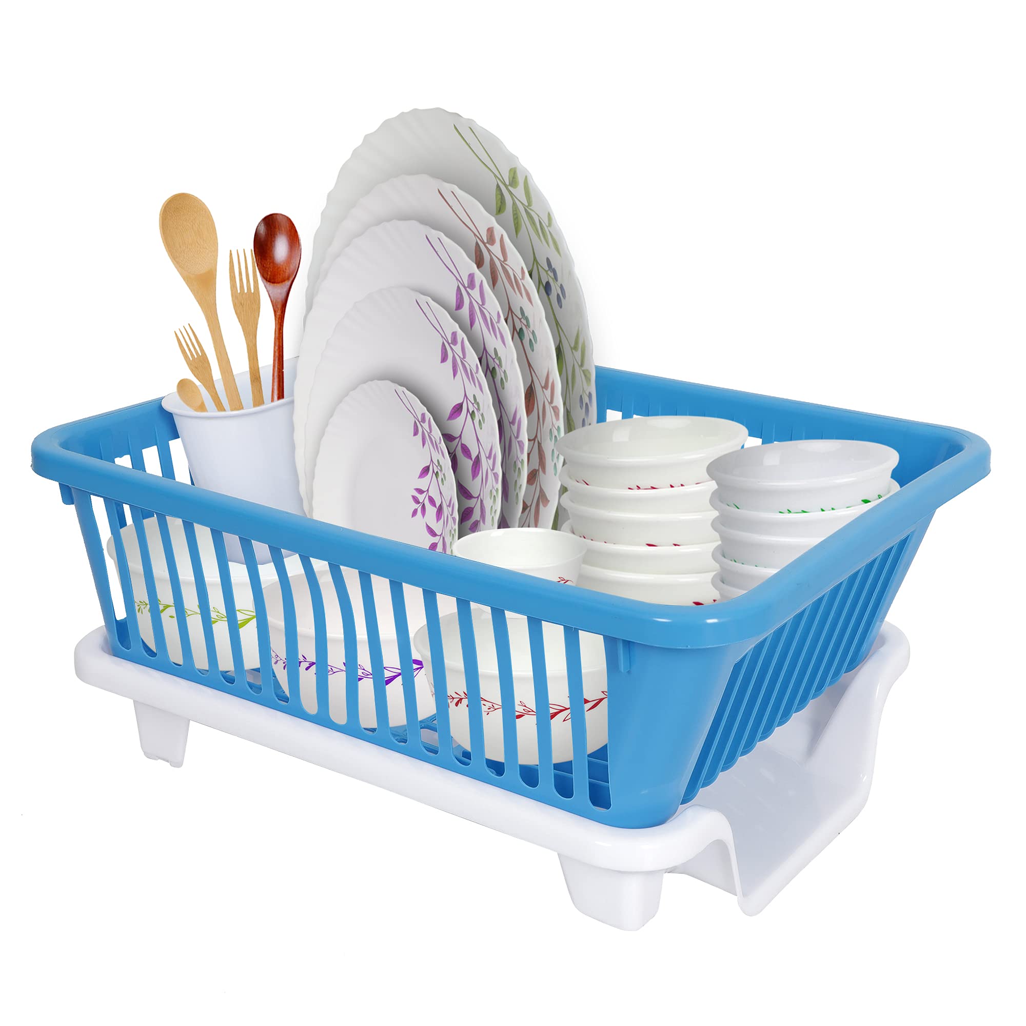 Cutting EDGE Polypropylene Neo Durable Kitchen Sink, Dish Rack Drainer, Drying Design 4 With Tray For Kitchen Utensils Washing Drainer Basket, Organizers, Tools (Blue & White,Small) (B097HPRH78) Amazon Price History, Amazon Price Tracker