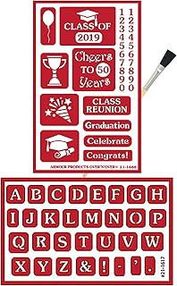 2 Armour Etch Over N Over Reusable Glass Etching Stencils - Graduation, Diploma, Cap, Congrats, Letters Themed Stencil | Graduate Class, Alphabet Theme Design | Set Includes Brush