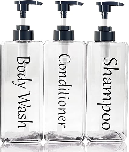 Miniatura 9 de Dispensador de champú y acondicionador (transparente, juego de 3, 27 onzas), botellas de champú y acondicionador recargables, juego de dispensador