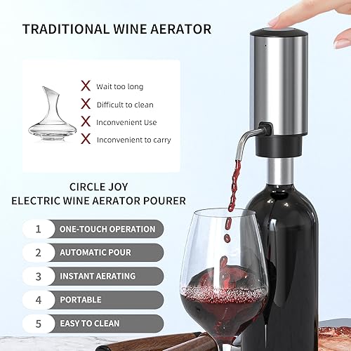 Miniatura 4 de CIRCLE JOY Juego de abridor de vino eléctrico 4 en 1 con abridor de vino recargable, vertedor aireador de vino recargable, cortador de papel de