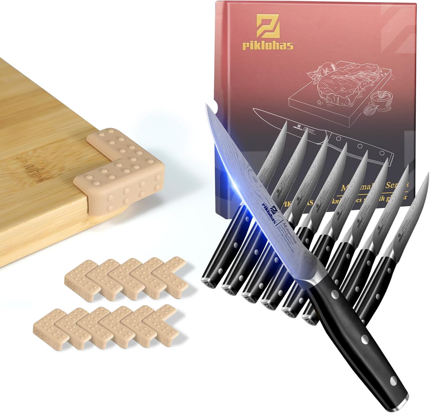 Steak Knives Set of 8+Non-Slip Bumpers for Cutting Board