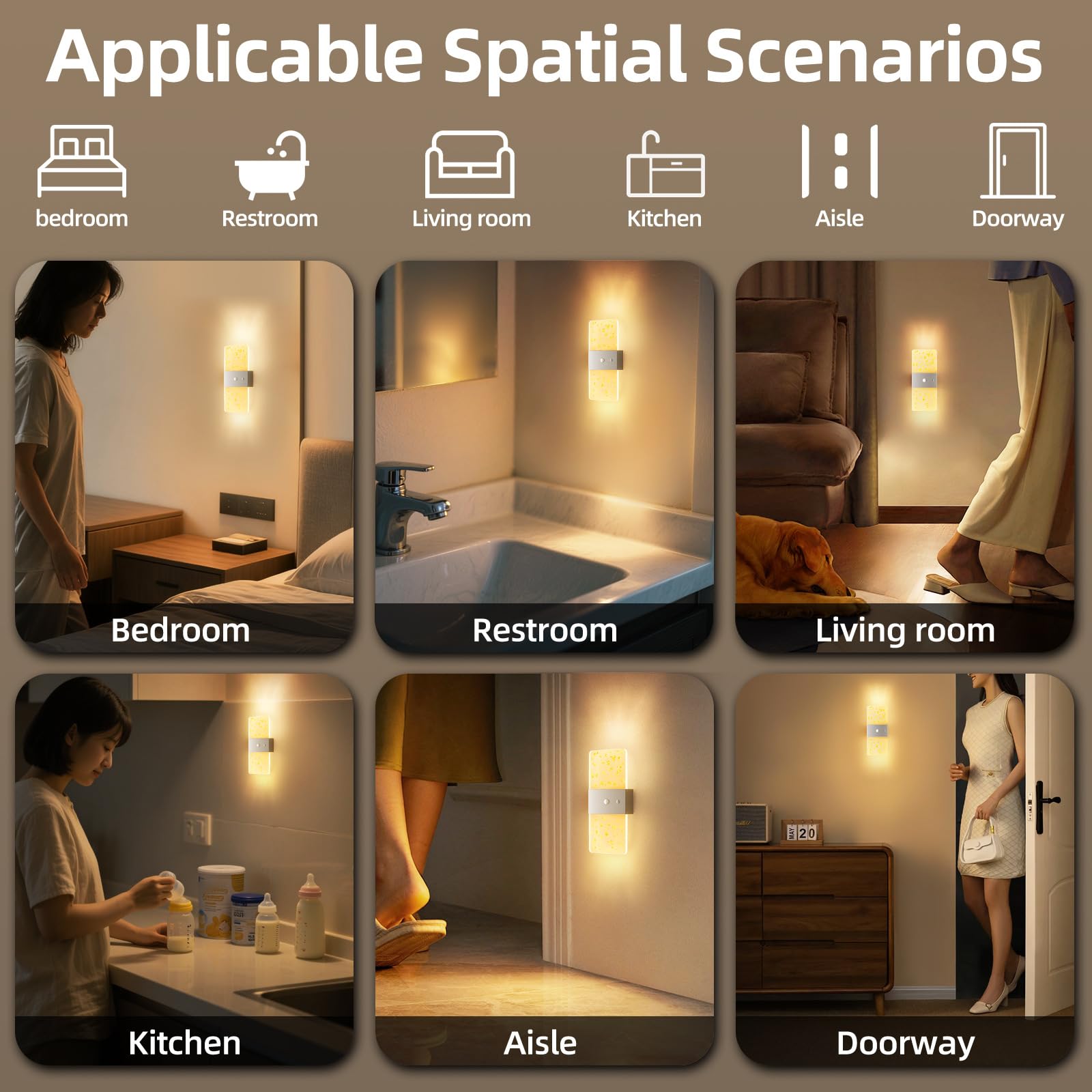 EaEa 2 Stück LED Acryl Wandleuchte mit Bewegungsmelder Innen Akku Wandlampe Ohne Stromanschluss Kabellos Nachttischlampe Touch Dimmbar Aufladbare 2600mAh Magnetische Wandbeleuchtung Ohne Bohren,Gold
