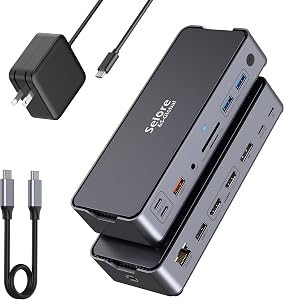 USB C 8K Triple Display Docking Station with Laptop Charging,USB C Docking Station 3 Monitors with HDMI,DisplayPort,Ethernet,3 * 10G USB A/C 3.1,100W PD for MacBook/Dell/HP/Lenovo/Surface/Windows/Mac