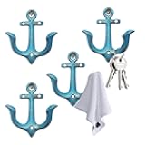 Notakia Decorative Wall Mounted Antique Shabby Chic Metal Home Bathroom Towel Coat Hooks Hanger, Vintage Rustic Cast Iron Wall Hooks (Blue 4Pcs)