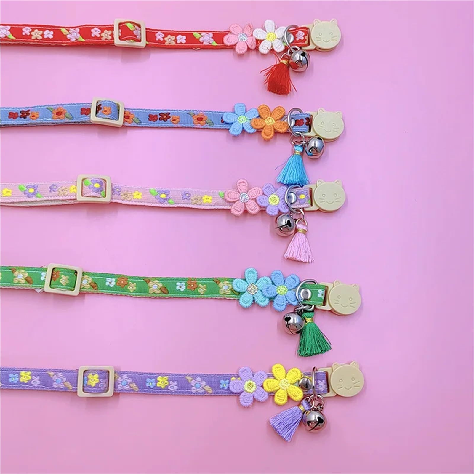 Katzenhalsband mit Glöckchen, Spitze, Blume, Haustier-Quastenanhänger, Schnellverschluss-Schnalle, um Ersticken zu verhindern, for Katzen, Welpenbedarf(Color1)