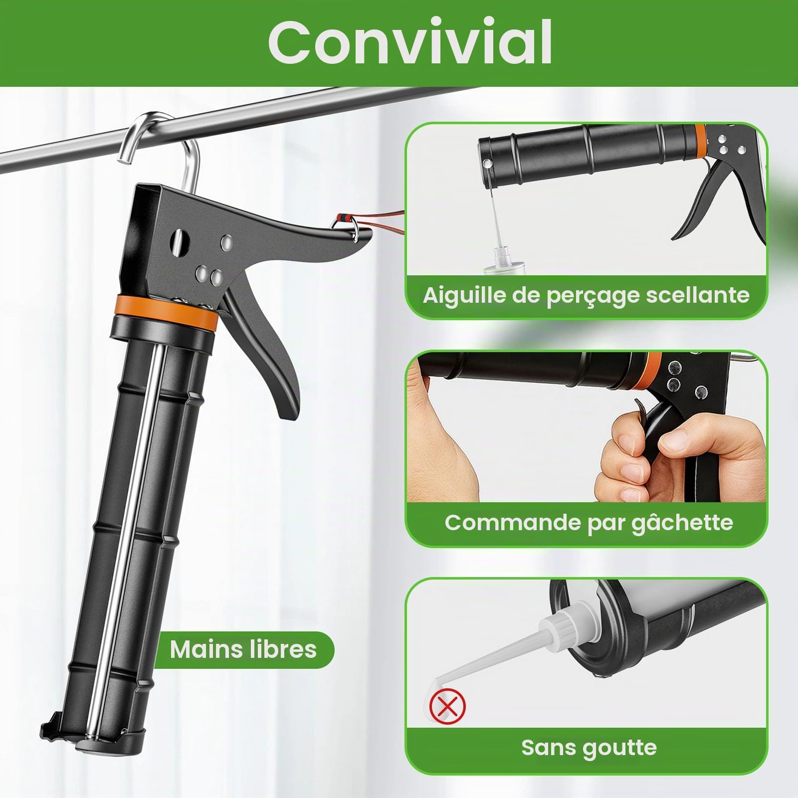 Sentoo Kit de presse à cartouche, pistolet à cartouche en silicone et outil pour enlever le mastic, grattoir à joints pour salle de bain, cuisine, sol, fenêtre, joints d'évier, cadre
