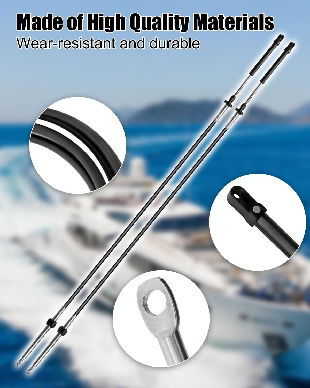 15FT Outboard Engine GEN I Control Cables, Throttle and Shift Cables Fit for Mercury 33C Throttle, Compatible with Mercury MerCruiser Mariner Force, Smooth Operation, 2PCS