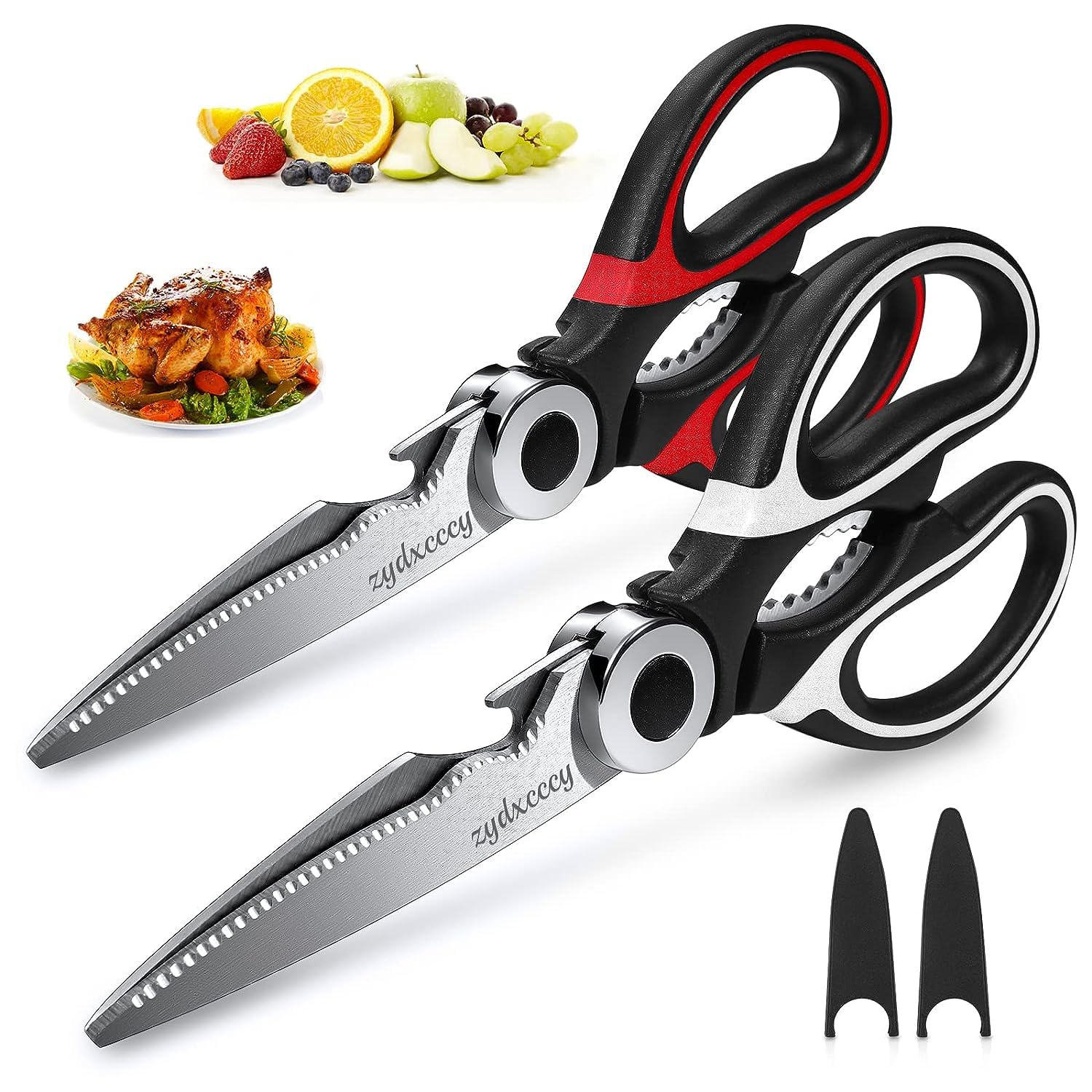 Carrot Kitchen Scissor For General Use Heavy Duty Kitchen Raptor Meat Shears Dishwasher Safe Stainless Steel Multi-function Scissors For Food, Chicken, Poultry, Fish - Color may vary (Pack of 2)