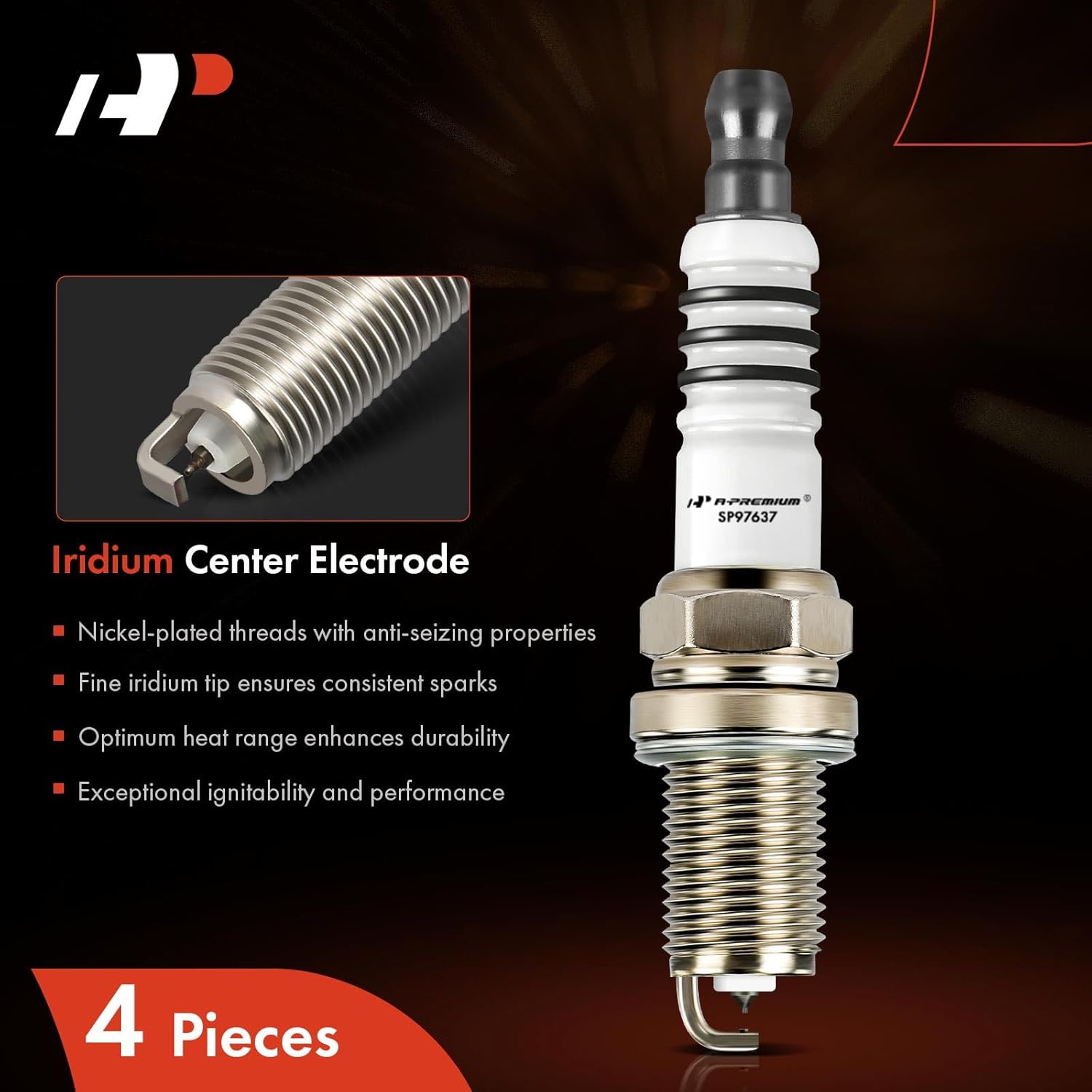 A-Premium Iridium & Platinum Spark Plugs Compatible with Chevrolet Spark 2013-2015 1.2L & Fiat 500 2012-2017 1.4L, Pack of 4